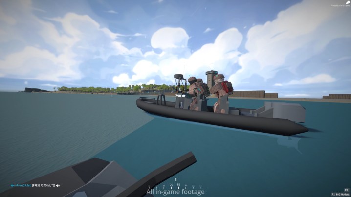 Soldados em um barco navegando em direção a uma ilha.