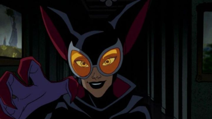 Catwoman reaching out towards the camera in The Batman animated series.