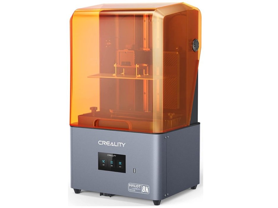 Creality Resid 3D 打印机 (Halot-Mage) 的橙色盖子关闭。