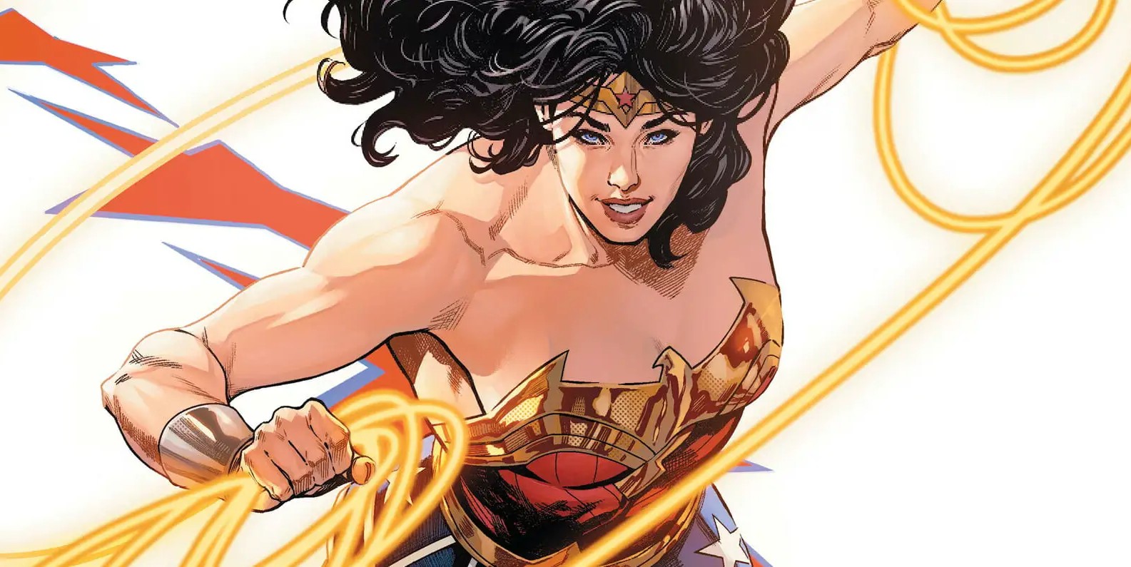 A Mulher Maravilha corre para lutar em uma história em quadrinhos da DC.