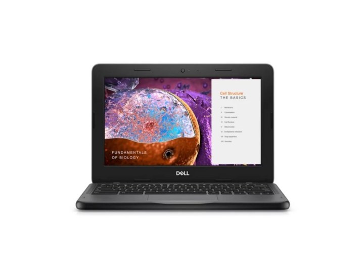 Laptop Dell Chromebook 3110 con contenuti didattici sullo schermo.