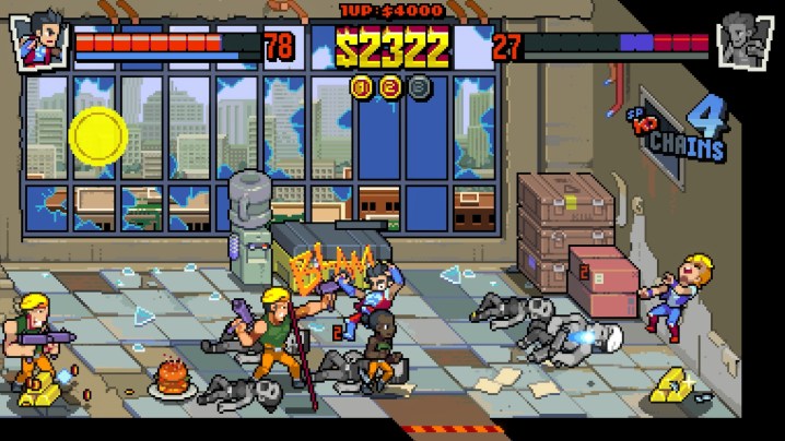 Jimmy y Billy luchan contra enemigos en Double Dragon Gaiden: Rise of the Dragons