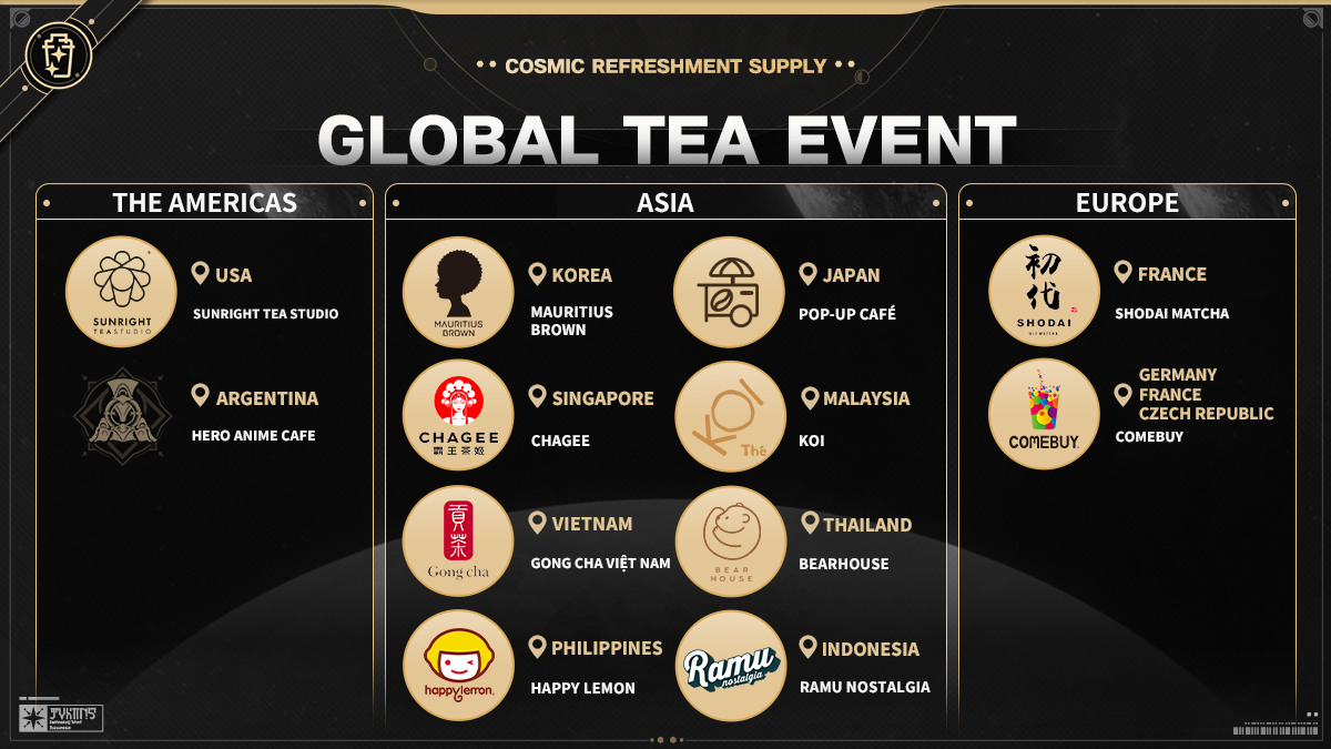Honkai: logotipos de parceiros globais do Star Rail Global Tea Event