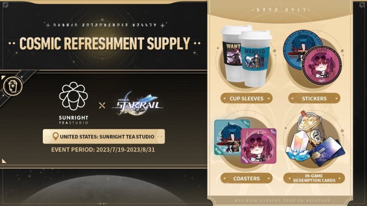 Honkai: Star Rail Cosmic Refreshment Supply stickers, coasters, and cup sleeves with Blade and Kafka