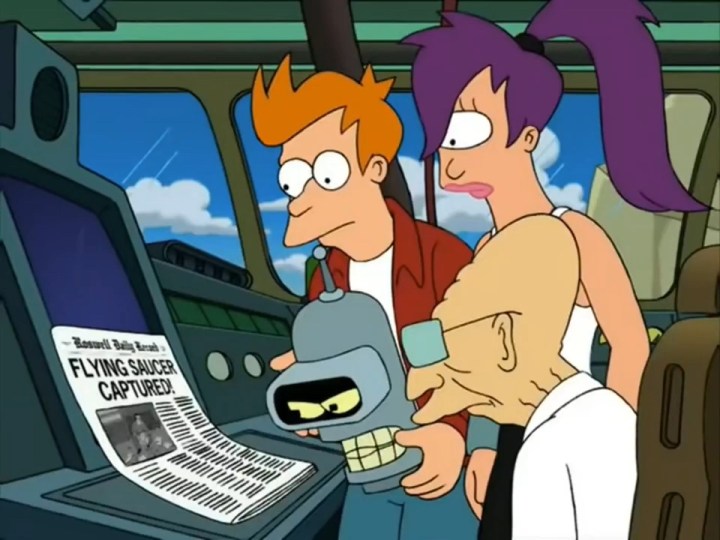 Fry, Leela, Bender ve Profesör Farnsworth "Futurama."