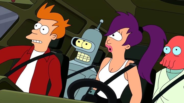 Fry, Bender, Leela et Zoidberg dans "Futurama".