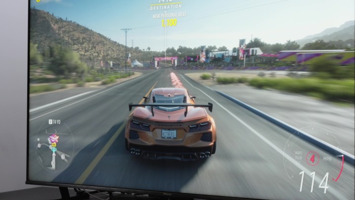 A screenshot of Forza Motorsports being played on a Hisense U8K TV.