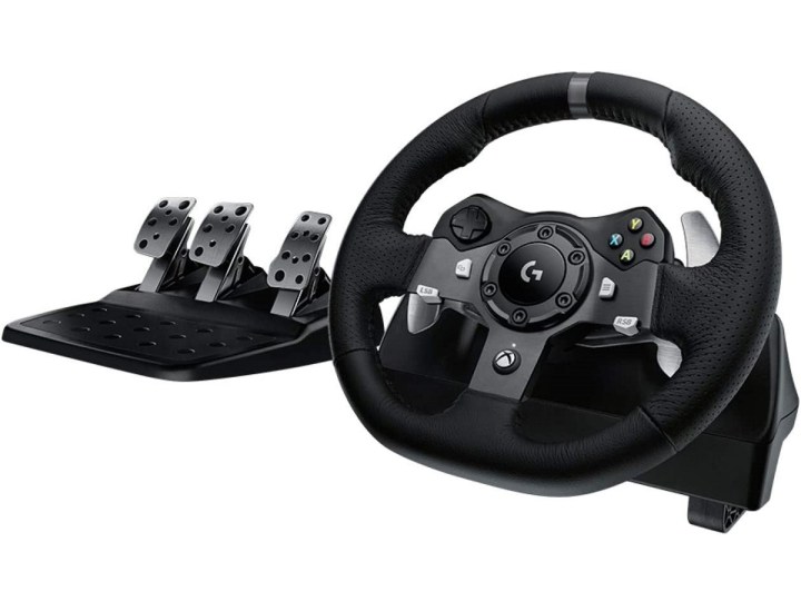 The Logitech G920 Driving Force Racing Wheel with pedals.
