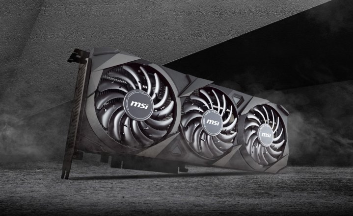 The MSI GeForce RTX 3060 Ti graphics card on a gray background.