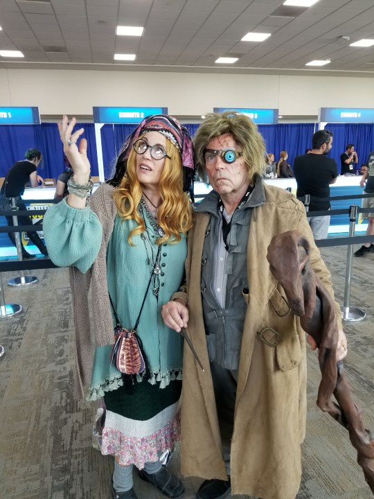 Fans dressed as Sybill Trelawney and Mad-Eye Moody.