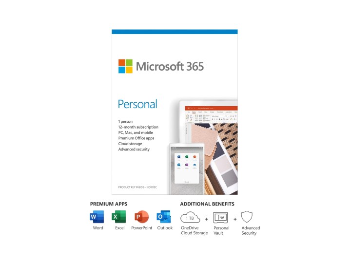 Imagem do produto Microsoft 365 Personal de 1 ano com detalhamento das inclusões.