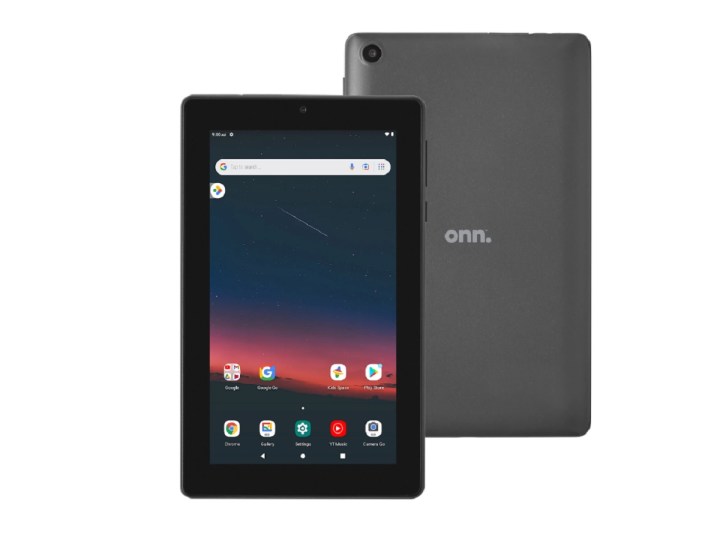The Onn 7-inch tablet with the Android interface on the screen, on a white background.