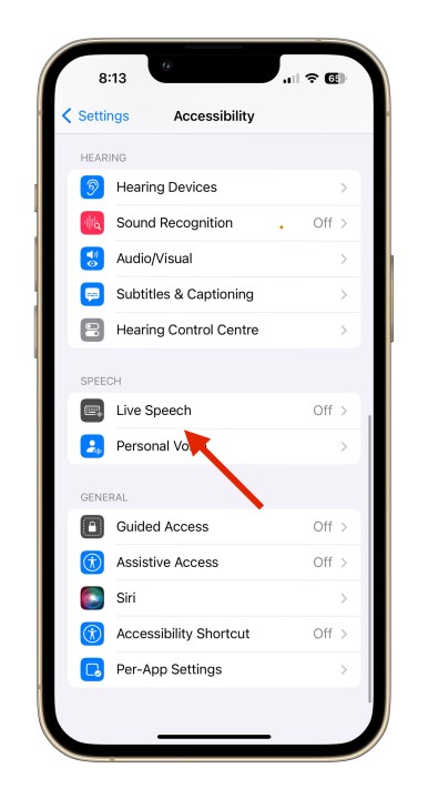 Recurso de voz pessoal na opção de fala ao vivo do iOS 17.