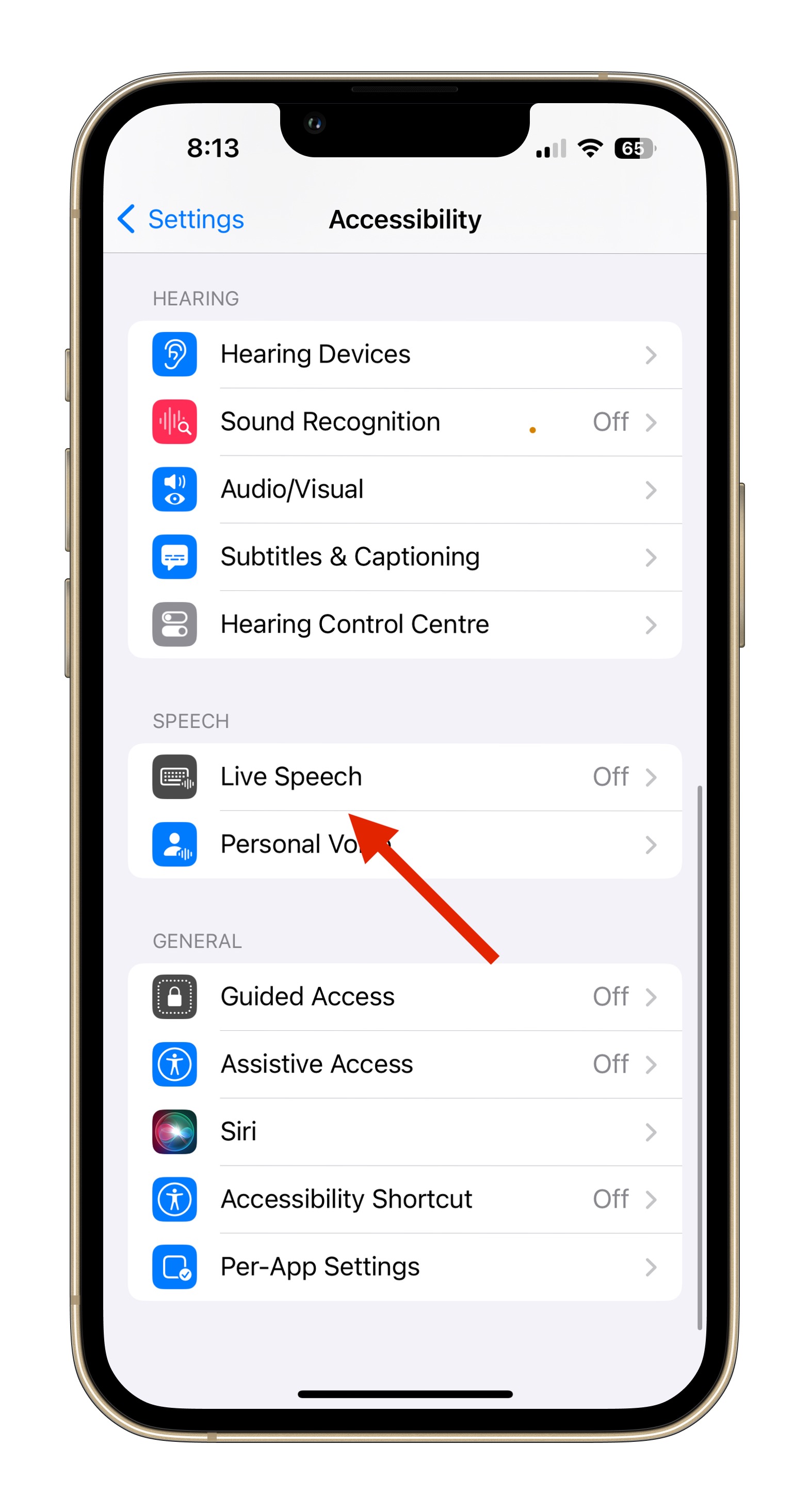 Recurso de voz pessoal na opção de fala ao vivo do iOS 17.