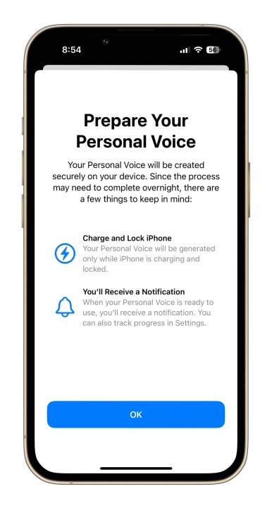 Recurso de voz pessoal no iOS 17 1.