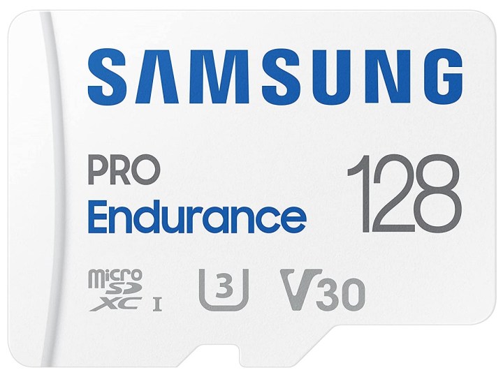 کارت Samsung Pro Endurance microSDXC 128GB در زمینه سفید.