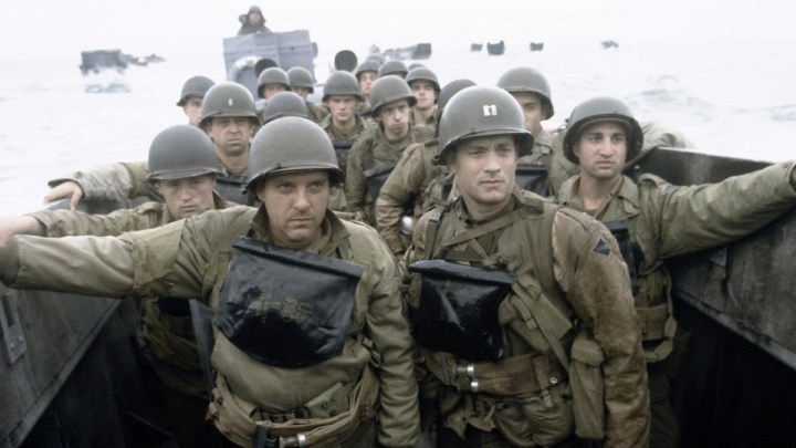 A group of soldiers prepare to get off a boat in Saving Private Ryan.