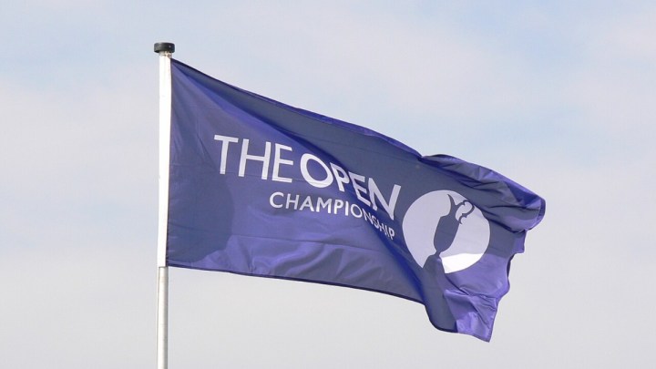 The flag for The Open Championship waves in the wind.