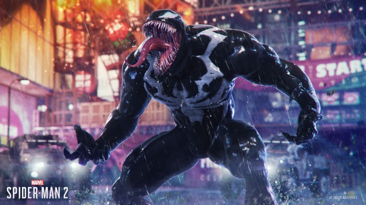 Venom on the streets of New York in Marvel's Spider-Man 2.
