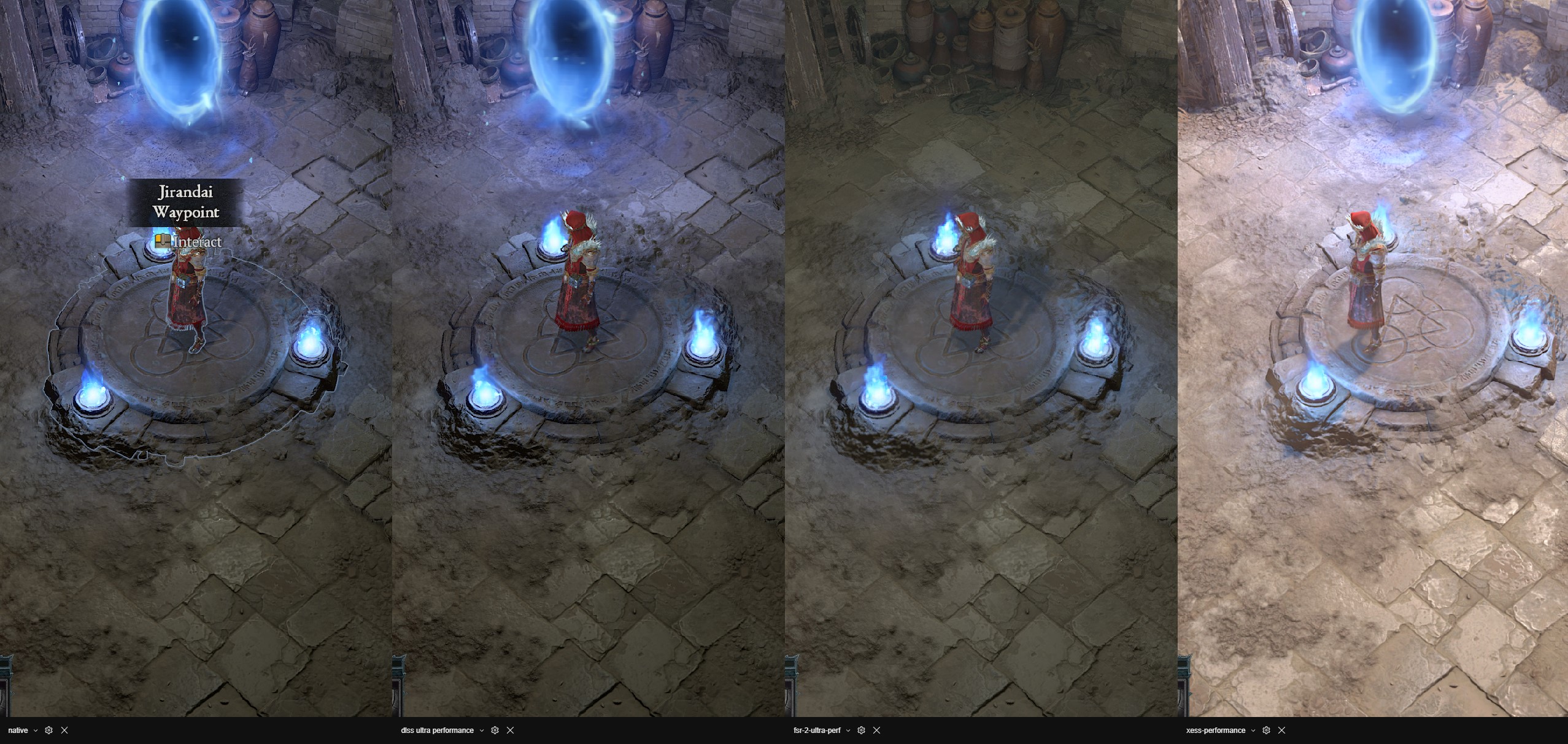 Comparação de upscaling em Diablo 4.