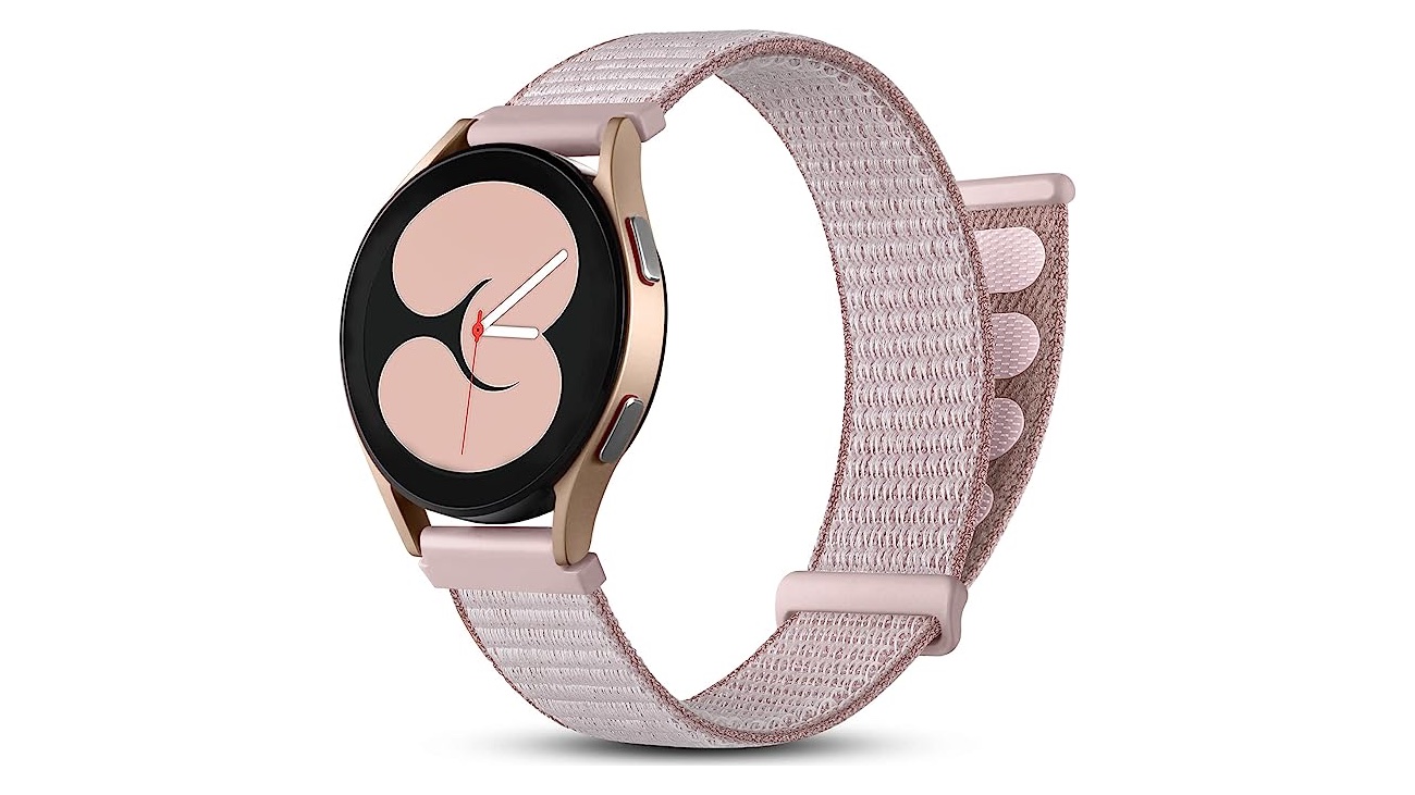 DaQin stretchy solo loop band for Samsung Galaxy Watch in Pink Sand.