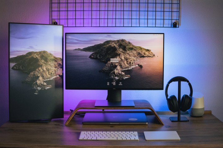 Dual monitors set up on a desk.