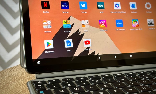 The Google Play Store, YouTube, and Google Docs installed on an Amazon Fire Max 11.