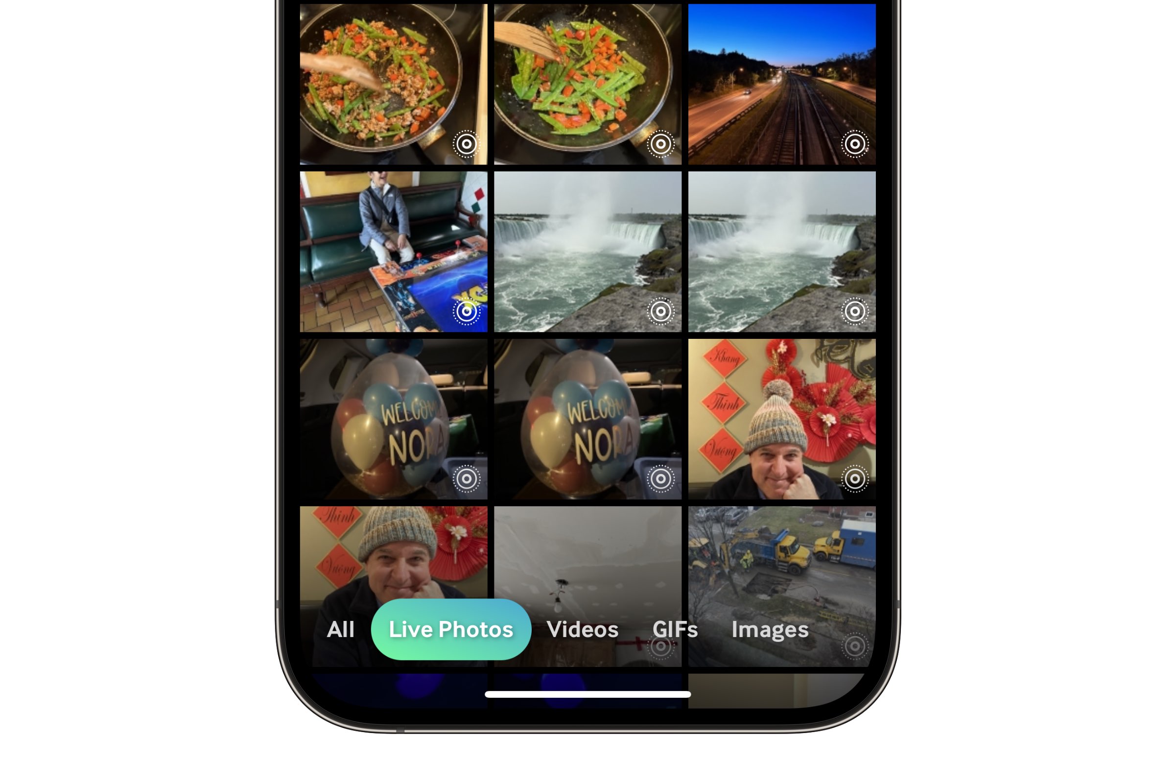 iPhone showing Giphy browsing for Live Photos.