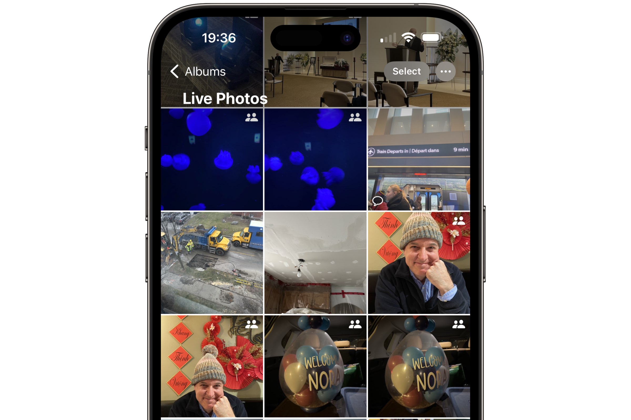 iPhone showing Photos app with Live Photo gallery open.