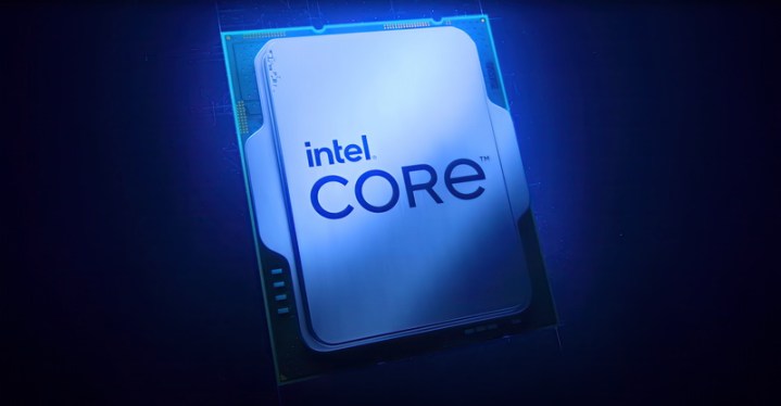 An Intel processor over a dark blue background.