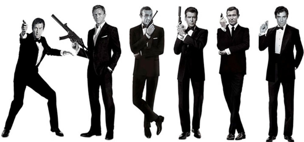 Uma montagem de todos os atores que interpretaram James Bond.