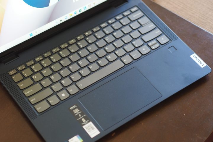 Lenovo Flex 5i 14 2023 top down view showing keyboard and touchpad.