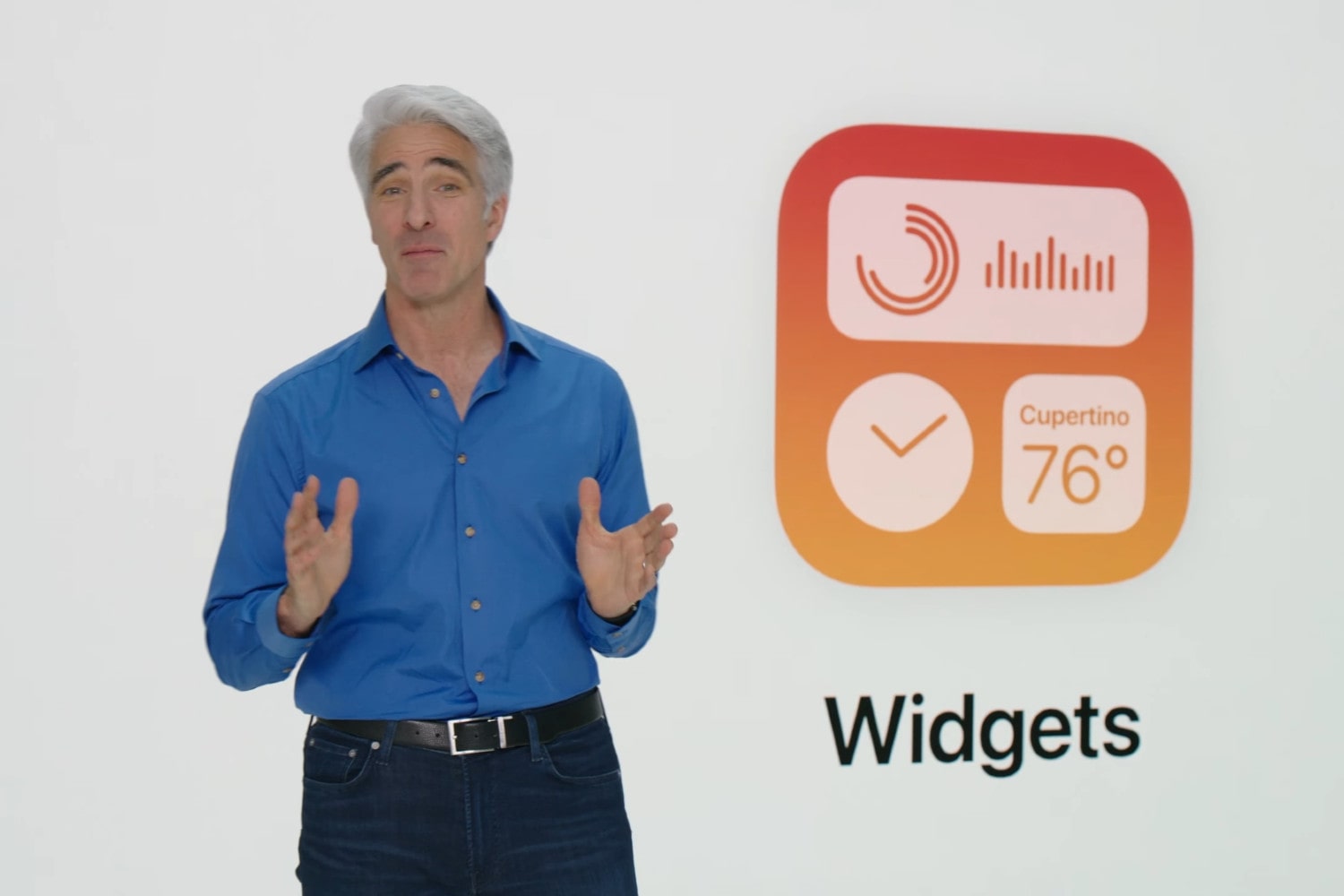 Apple's Craig Federighi introducing widgets in macOS Sonoma at the 2023 Worldwide Developers Conference.