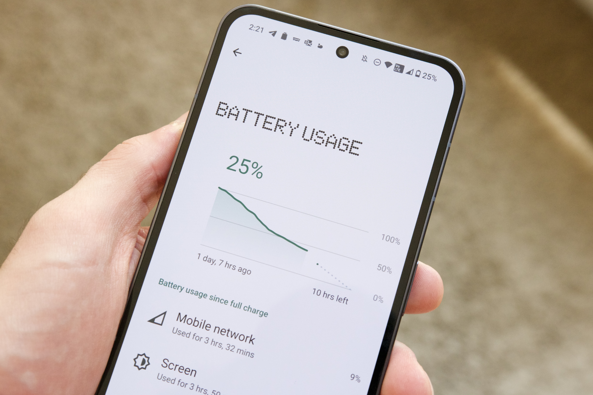 Battery usage page on the Nothing Phone 2.
