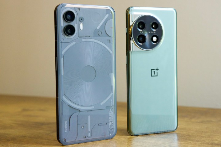Nothing Phone 2 next to the OnePlus 11.