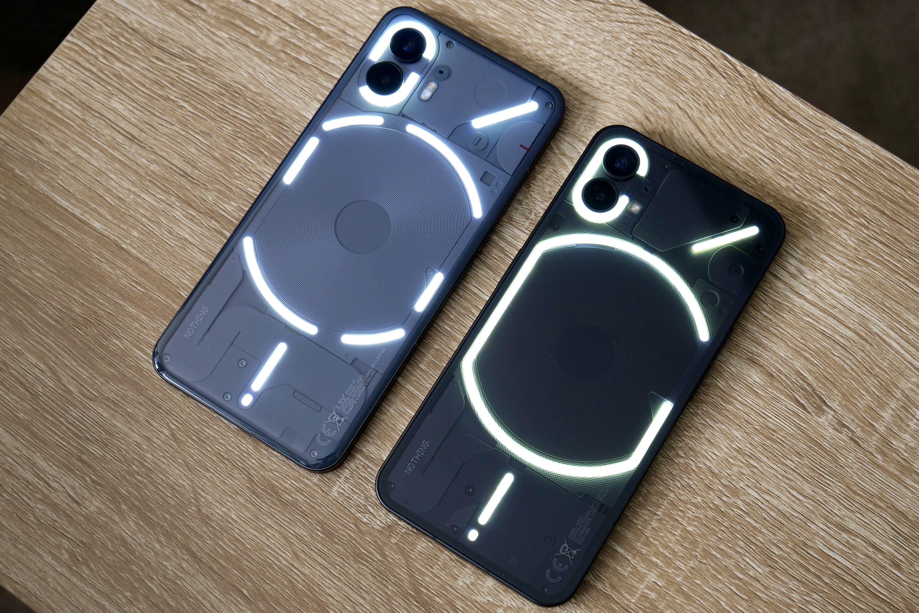 The Nothing Phone 2 and Nothing Phone 1's Glyph lights.