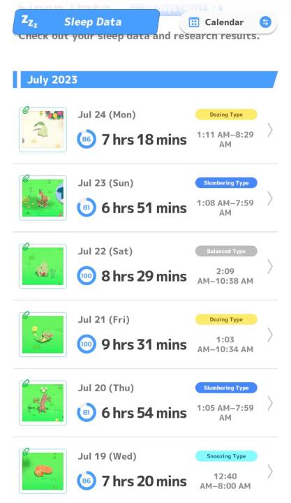 Sleep data appears in the Pokemon Sleep app.
