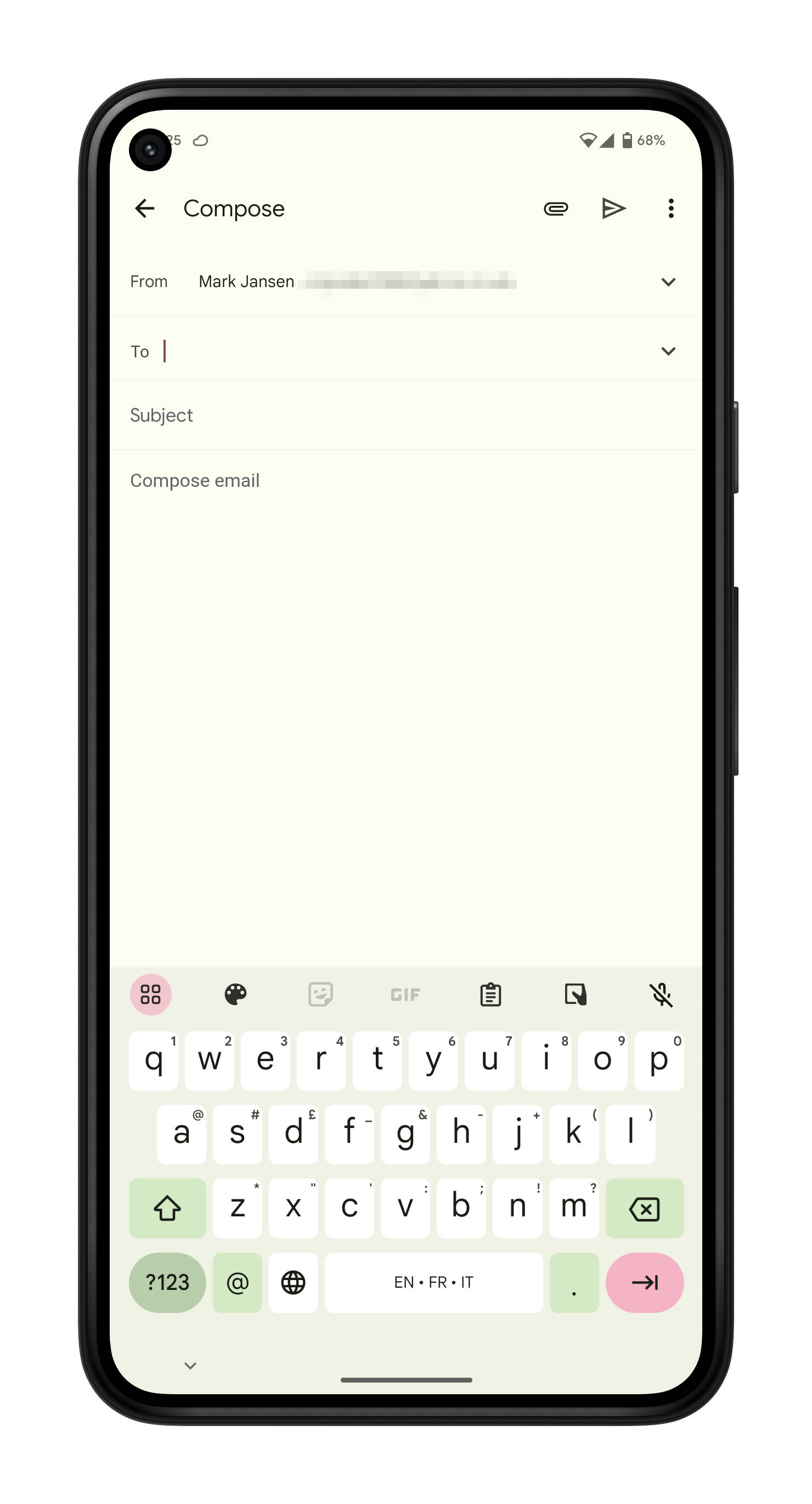 Creating a new email in Android.