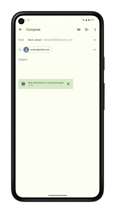 Sending a file to your printer in Gmail.