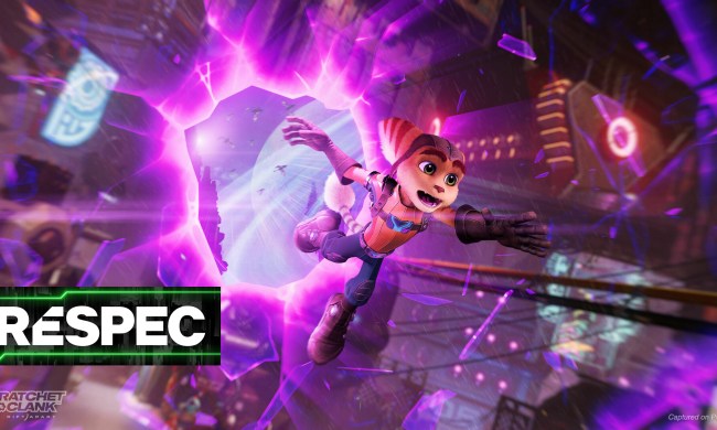 Ratchet falling through a portal in Ratchet and Clank Rift Apart.