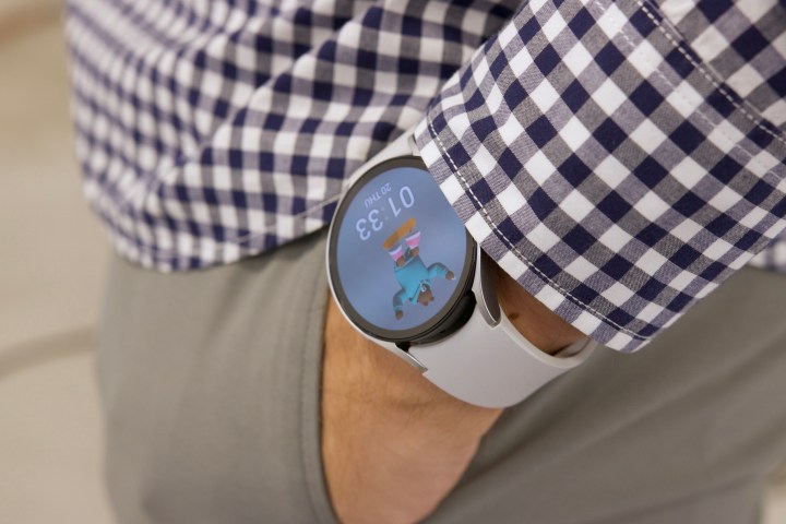 A side view of someone wearing the the Samsung Galaxy Watch 6.