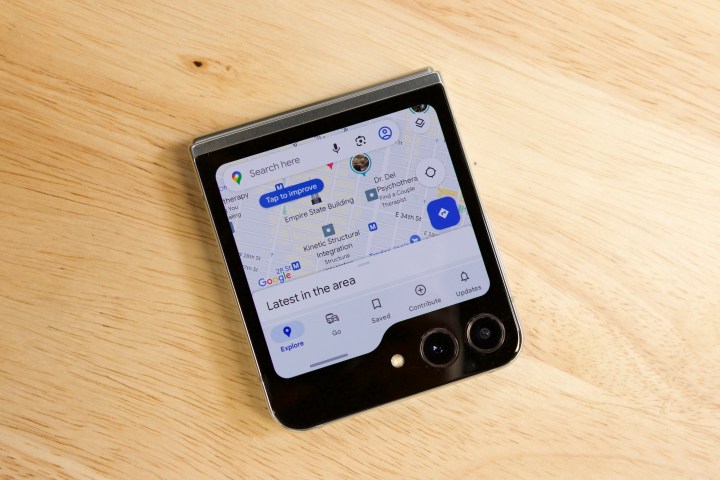 Google Maps running on the cover screen of the Samsung Galaxy Z Flip 5.