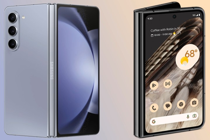 Samsung Galaxy Z Fold 5 and Google Pixel Fold renders next to each other.