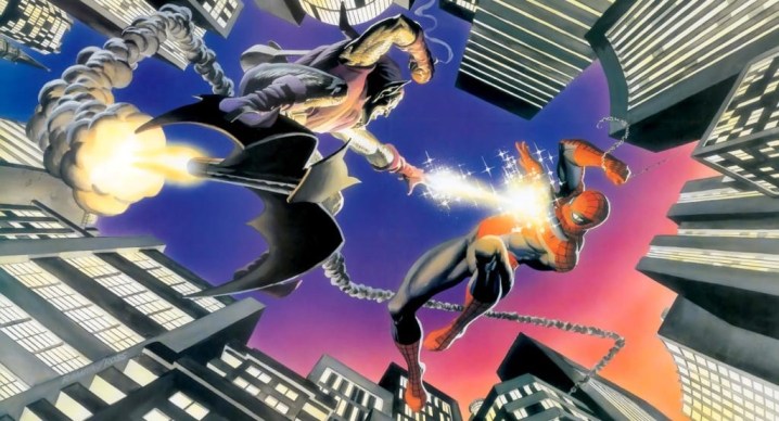 Spider-Man battles the Green Goblin in a Marvel comic book.