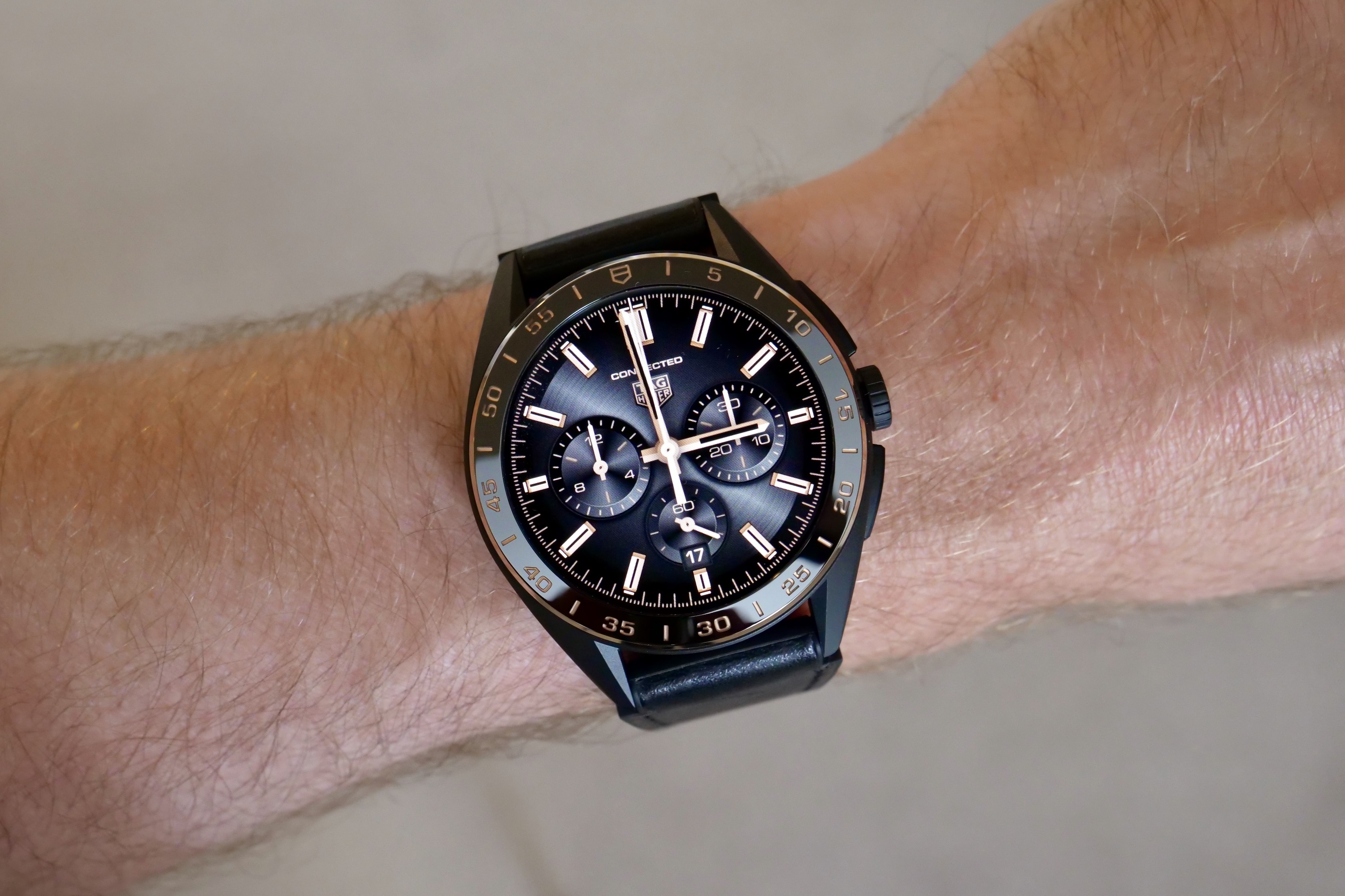 The Eclipse watch face on the Tag Heuer Connected Calibre E4 Bright Black Edition.