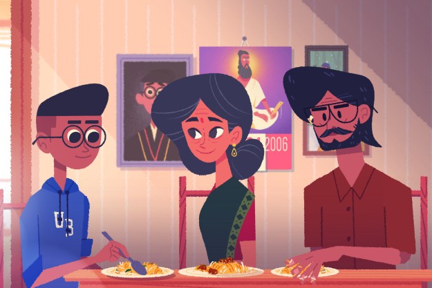 Venba, Paavaran, and Kavin enjoy dinner together.