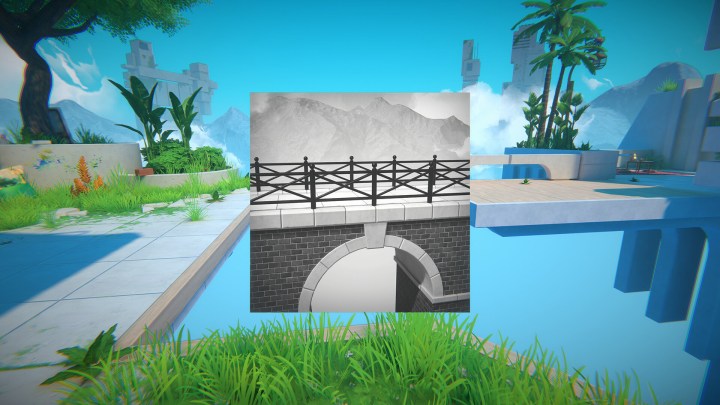 A photo of a bridge connects to platforms in Viewfinder.