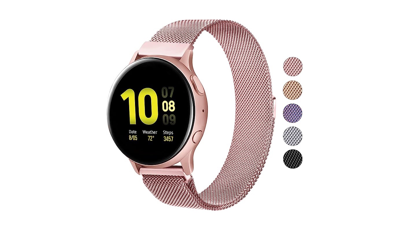 Wanme metal milanese loop band for Samsung Galaxy Watch in Rose Gold.