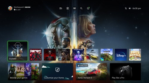 An Xbox home screen shows Starfield.