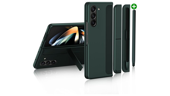 ZJRUI Samsung Galaxy Z Fold 5 case with S Pen holder and replacement S Pen in green.